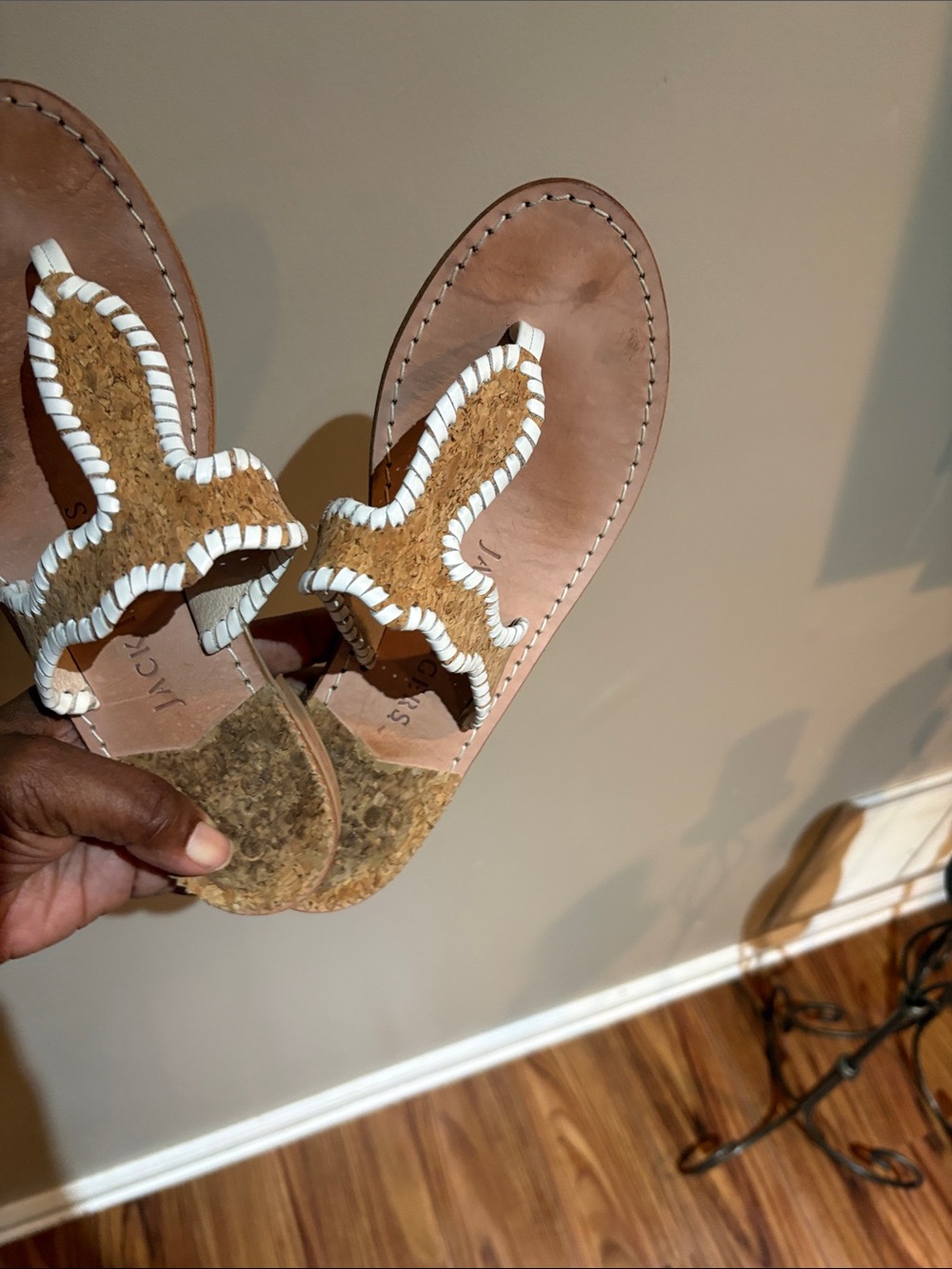 Jack Rogers Tan Cork Thong Sandals with White Trim